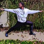 Virabhadrasana II dans le jardin